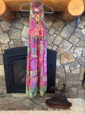 Rhea Boho Maxi Dress in Vibrant Pink, Red and Green